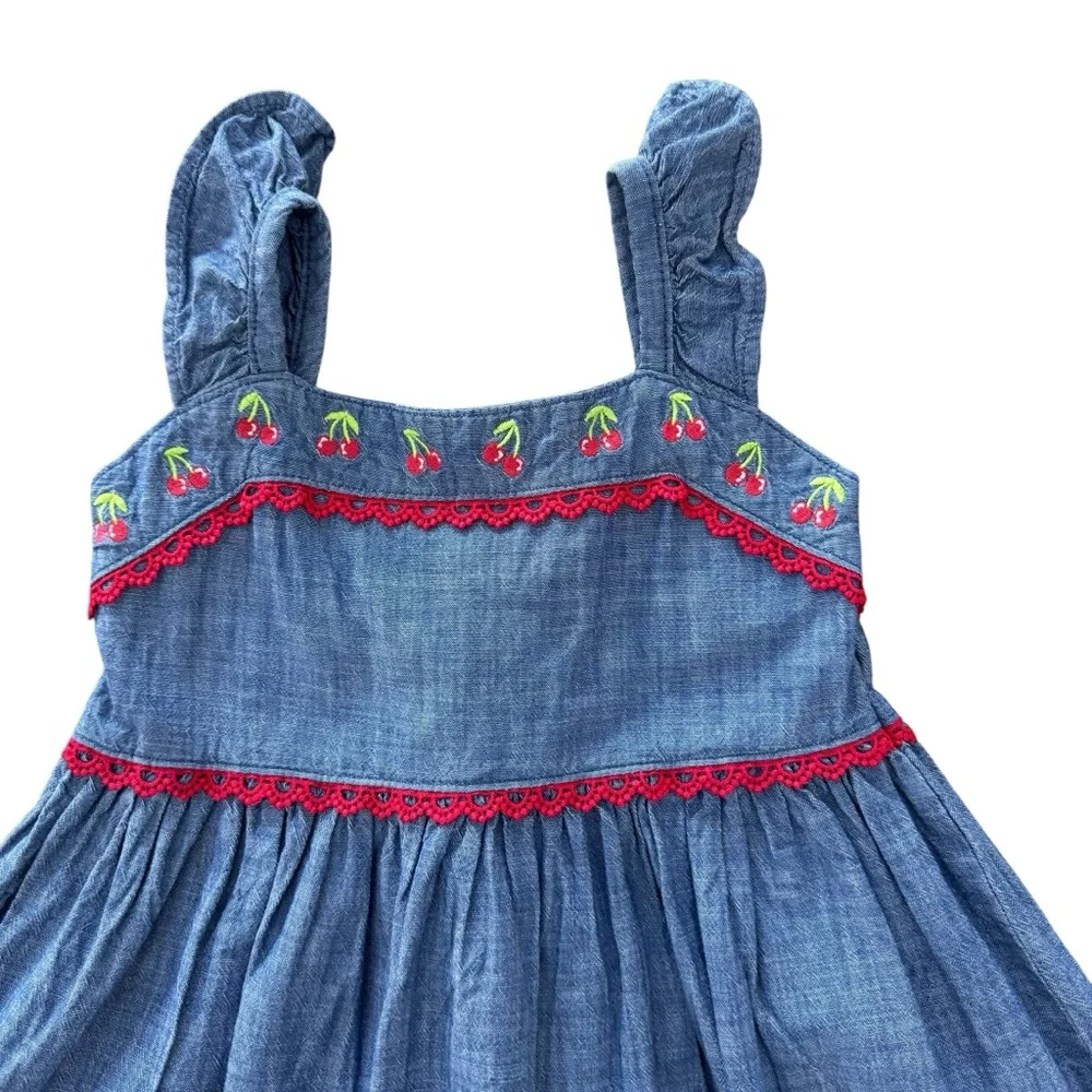 Gymboree Blue Chambray Cherry Dress size 3T (fit 4)
